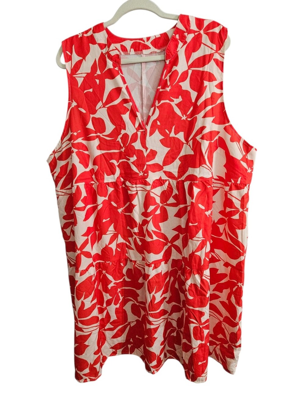 Shein 3X Orange and Cream Floral Sleeveless Tiered Dress